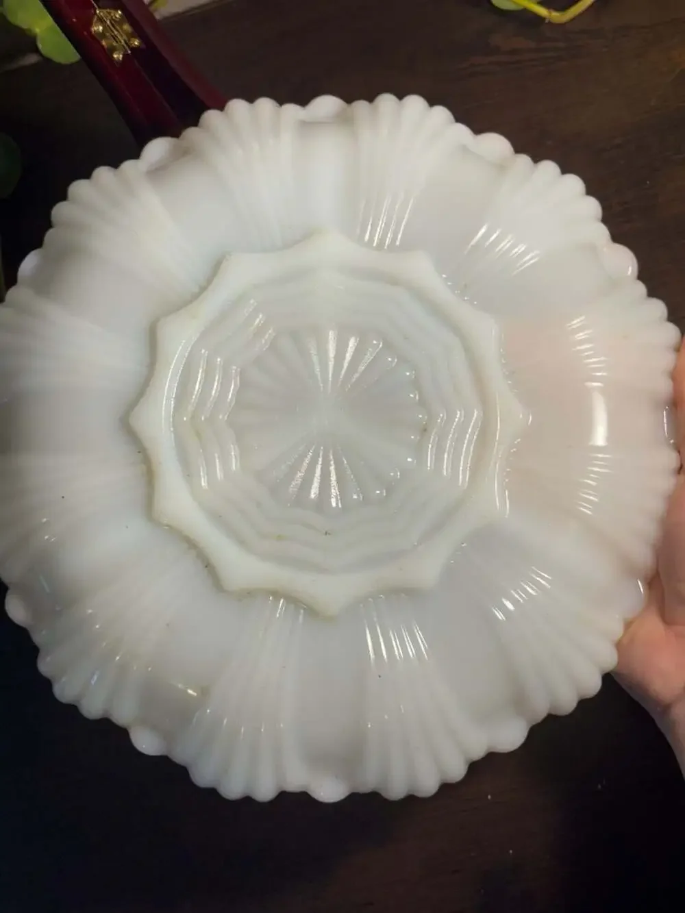 Vintage Fire-King Anchor Hocking Milk Glass Divided Serving Dish w 22K Gold Trim